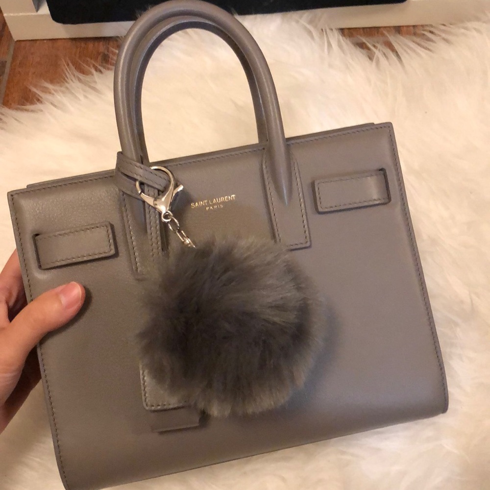 Grey Pom Pom keychain bag charm